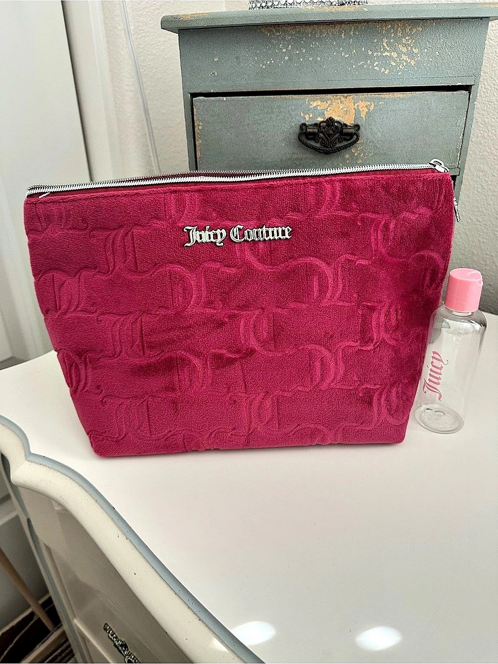 Juicy Couture Embossed Velour Cosmetic Bag Pink